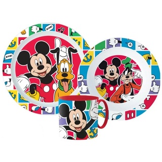 Disney Mickey Mouse Kindergeschirr-Set Mickey Maus Pluto Goofy Kinder Geschirr-Set 3 teilig (3-tlg), 1 Personen, Kuststoff, Becher Teller Schüssel bunt