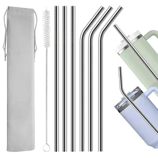 Luxoraiova 6 Stück Wiederverwendbare Edelstahl Strohhalme 31cm für Stanley Cup 30oz/40oz – Lebensmittelechte 304 Metall Trinkhalme mit 1 Reinigungsbürsten, Spülmaschinenfest & Umweltfreundlich