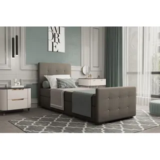 Boxspringbett Gästebett MARKOS 100x220cm Bettkasten Seite Links Stoff Taupe - Grau