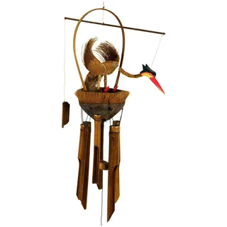 GURU SHOP Exotisches Bambus Klangspiel - Vogel Windspiel, Braun, 70x38x16 cm, Windspiele & Klangspiele