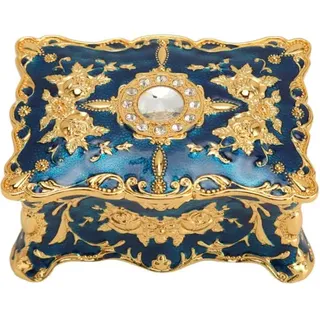 Vintage Schmuckkästchen, Mini-schmuckkästchen Im Antiken Europäischen Stil, Ringorganizer Aus Emaille Und Metall, Für Halsketten Und Ohrringe, Blau-gold