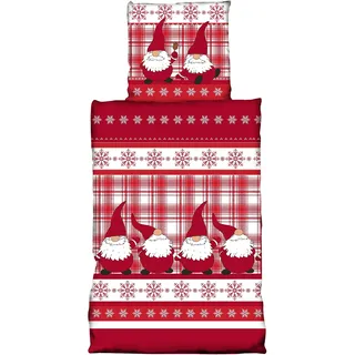 one-home Thermofleece Bettwäsche 4 teilige / 2 teilige Flausch Garnitur Bettbezüge Set, Größe:2 teilig 135x200 cm, Farbe:Wichtel Rot