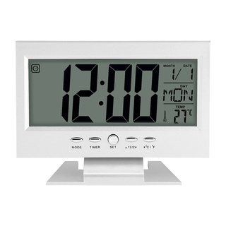 Akozon Funkwecker Digital Mit Batterie, LCD-Digitalton, Schreibtischwecker mit Elektrischen Uhren für Kalender und Temperaturanzeige. Schwarze Digitaluhr mit Sensortisch (Silver)