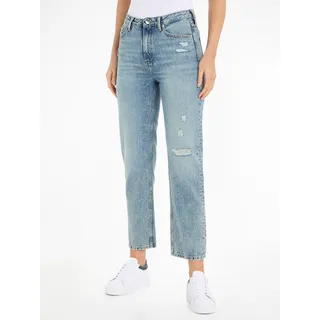 Straight-Jeans TOMMY HILFIGER "CLASSIC STRAIGHT HW A MIO WRN" Gr. 29, Länge 32, blau (mio) Damen Jeans Gerade mit Logostickerei