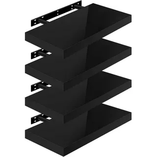 Woltu Wandregal, 4-tlg., Wandboard freischwebend Schweberegal Holz Board schwarz 50 cm x 3.8 cm x 22.9 cm