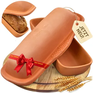 TeCoHome Brotbackform [Natur-Ton] mit Deckel – Backform für Brot & Backwaren | Kastenform Brotbackform, Brotbackformen rechteckig ohne Beschichtung | Backformen, Brotformen zum Backen, Baking Pan,