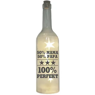 LED-Flasche mit Motiv, 50% Mama Papa 100% Perfekt, grau, 29cm, Flaschen-Licht La