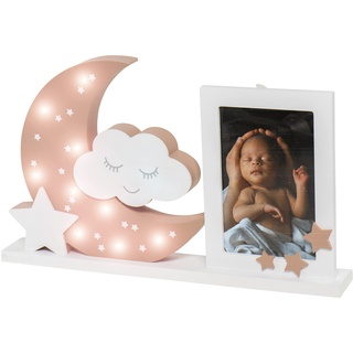 Dooky Moonlight Bilderrahm LED Pure Hazel 10x15cm - Fotorahmen Mit Lichtern aus MDF Holz für Kinder & Baby -