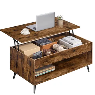 VASAGLE Couchtisch vintagebraun-Mattschwarz Holz 115 x 70 cm