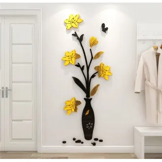 3D Blumen Wandaufkleber Vase Spiegel DIY Wandtattoo Art Bunt Wohnkultur Selbstklebende Aufkleber für Wohnzimmer Schlafzimmer Kinderzimmer Kreative Romantische Deko Flur Mural-E