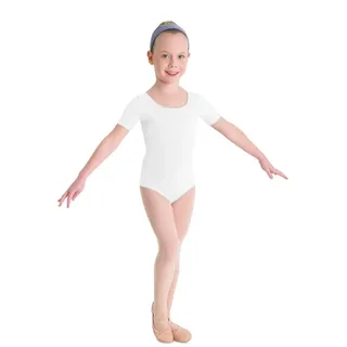 Kinder Ballett Body mit kurzem Arm und rundem Halsausschnitt weiß Gr. 14