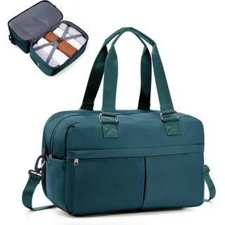Reisetasche Damen 40x30x20 Ryanair Handgepäck Tasche Sporttasche Weekender Bag Schwimmtasche Wasserdicht Travel Duffle Bag Wickeltasche Trainingstasche Krankenhaustasche Erweiterbar,M4-Pfauenblau