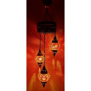 Samarkand - Lights Handgefertigte Orientalische Mosaiklampe Mosaik Glas Hänge Lampe Innenleuchte Pendelleuchte Deckenleuchte Aussenleuchte Handarbeit Hängeleuchte Hängelampe Größe 2 / ORANGE