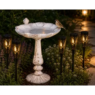 Gartendekor Set Aus Gusseisen 2 Teilig Xl Vogeltranke Mit Blumenmuster Und Solartaschenlampe 221352183 221352183