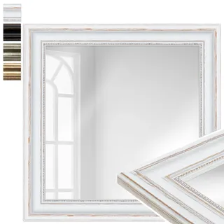 WANDStyle großer Spiegel Weiß, Barock Spiegel, großer Wandspiegel Vintage 50x50 cm, Hängespiegel groß, Badspiegel Holz, Flurspiegel Wand, Standspiegel, Mirror H550 - Made in Germany