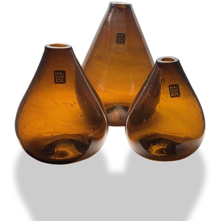 Maison Zoe Glasvasen Set aus Recycling-Glas Petite - klein - braun - 100% Handmade - Blumenvase - Vase mundgeblasen - Dekovase für Einzelblumen - Bud Vase - Tischvase