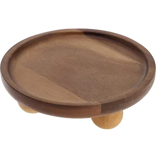 Rundes Holztablett – Dekoratives Tablett mit Füßen für Schmuck, Schlüssel, Kerzen | Rundes Tablett aus Akazienholz, 13 cm Durchmesser, für Wohnaccessoires, Schminktisch und Eingangsbereich | DEK