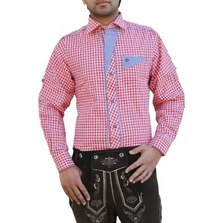 German Wear Trachtenhemd GW1241 Red Bayerisches Karo Trachtenhemd für Trachtenlederhose M