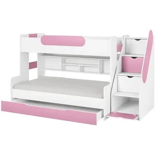 Deine Möbel 24 Funktionsbett SALLY Etagenbett für 2 Kinder mit Treppe Funktionsbett Kinderzimmer (Set, 1 tlg), mit einer großen Schublade, Praktisches Kinderbett mit Schubladen rosa