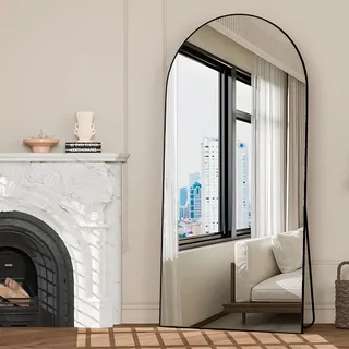 NEUWEABY Spiegel in voller Länge 180x80 cm Gewölbter Spiegel Ganzkörper Schwarz Stehend Bodenspiegel mit Ständer Hängend oder an die Wand gelehnt für Schlafzimmer Eingang, Wohnzimmer
