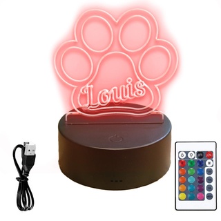 3d LED Lampe Nachtlicht mit Pfoten Motiv personalisiert mit deinem Wunschnamen für dein Hund oder deine Katze als Deko Tischlampe ein beliebtes Geschenk für hundeliebhaber oder Katzen Liebhaber