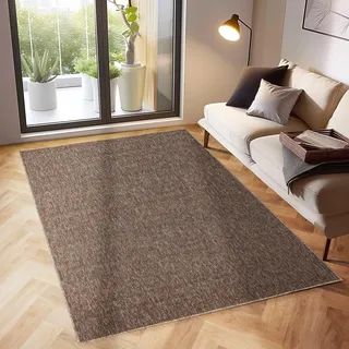SIMPEX Moderner Kurzflor Teppich Wohnzimmer Schlafzimmer Küchenteppich Läufer Flur Teppichläufer Meliertes Design Weich und Pflegeleicht Jute Rücken, Farbe: Braun, Größe: 200 x 290 cm