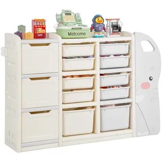 Vevor Spielzeugaufbewahrung Bücherregal in Elefantenform 4-stöckig 10-tlg. Grau/Beige