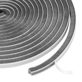 Flintronic Bürstendichtung Selbstklebend, 6m(L) x 9mm(B) x 9mm(D) Bürstenleiste, Dichtungsband Türdichtung Hochdichter Filz, Anti-Kollision Zugluftstopper für Fenster, Schiebetüren, Garderobe -Grau