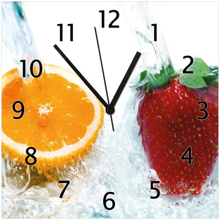Wallario Design-Wanduhr Frische Früchte übergossen mit Wasser I aus Glas, Motiv-Uhr Größe 30 x 30 cm, Schwarze Zeiger
