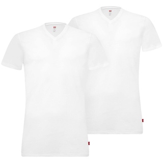 LEVI'S Herren T-Shirts, Vorteilspack - V-Ausschnitt, Kurzarm, einfarbig Weiß M 2er Pack (1x2P)