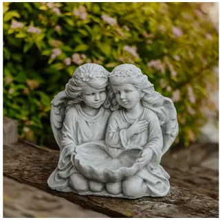 gartendekoparadies.de Gartenfigur Engelpaar Steinfigur Vogeltränke Pflanzschale 31 cm Steinguss 14 kg, Frostsicher grau