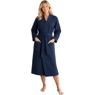 Morgenstern Bademantel Damen Leicht 100% Baumwolle OEKO-TEX® Waffelstoff Waffelpique Waffelmuster Paula Dunkelblau M - M