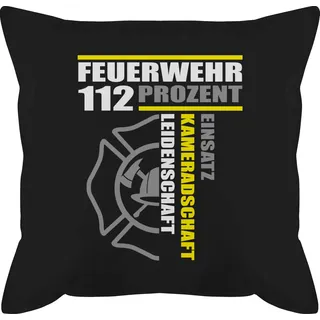 Shirtracer Kissen 50x50 - Feuerwehr 112 Prozent Einsatz Kameradschaft Leidenschaft I Freiwillige Feuerwehr Geschenk - 50 x 50 cm - Schwarz - Geschenke für feuerwehrmänner feuerwehrkissen