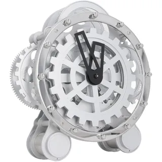 Wifehelper Rotierende Uhr mit Zahnrad aus Edelstahl, Europäische Vintage-Doppelfuß-Standuhr, Stressabbauende Uhrdekoration mit Zahnradwerk für das Büro