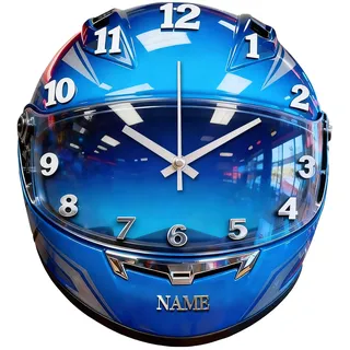 Personalisierte Helm geformte Wanduhr Geschenk Motorrad Liebhaber, 2D Flachdruck benutzerdefinierte Reiter Name Text Motorrad Helm geformte Stil Uhr Wand hängende Heimdekoration Schlafzimmer Dekor