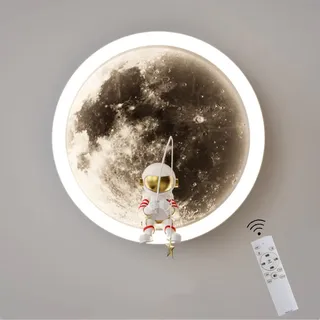 LED Wandlampe Kinderzimmer Mond, Astronaut Wandleuchte Junge/Mädchen Schlafzimmerlampe Deko, Dimmbar mit Fernbedienung, 20CM, 3000K-6000K, 12W, 3D Drucken Mondlampe, Rund Nachttischlampe für Kinder