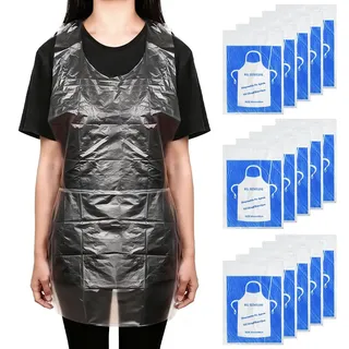 WEFHEF 100 Stück Einwegschürzen, Transparente Kunststoff Kochschürze Wasserdicht Plastikschürzen Geblockte Einmalschürzen Polyethylen-Schürzen Schürze Ölbeständig für Kochen, Reinigen, Malerei