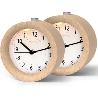 Holzwecker mit Snooze Funktion 2er Set Naturholz batteriebetrieben Tischuhr Holz