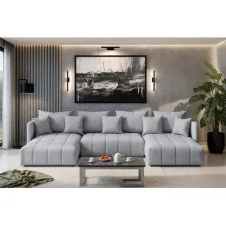 ax living Eckcouch Stoff U-förmig 3-Sitzer Silber