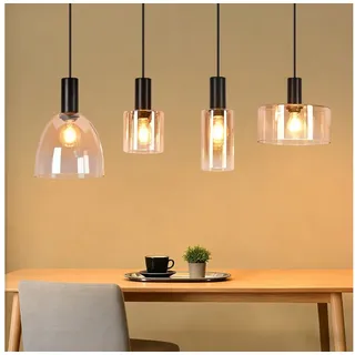 ZMH Pendelleuchte Vintage 3/4 Flammig Glas E27 Esstisch Hängelampe für Küche, Hochwertige Material, ohne Leuchtmittel, Drei amberfarbene Glasschirme (unterschiedliche Größen & Formen) blau|schwarz