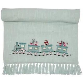 GREENGATE Tischläufer Train Mint mit Fransen Weihnachten 45x140 cm Tischdecke