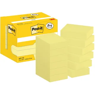 Post-it Sticky Notes Haftnotizen 653-Y12 38 x 51 mm 100 Blatt pro Block, Gelb 12 Stück (8 - 4)