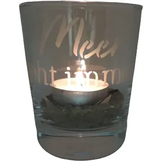 >lichtidee Teelicht Glas Windlicht Glas Trink Glas geätzt, Tischlicht Motiv Meer geht Immer, Maritim, Natur, Handmade Unikat Liebe Ostern Muttertaggeschenk, Höhe 8cm,