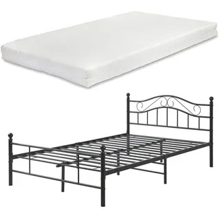 [en.casa] Metallbett, Schwarz, Textil, Höhe ca. 16 cm, 120x200 cm, Schlafzimmer, Betten, Metallbetten