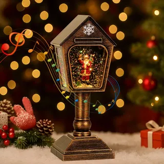 Lomffy Weihnachts Schneekugel Laterne mit Musik Und Licht,Laterne mit Weihnachtsmann Elektrische Schneekugel Weihnachten mit Schneegestöber USB und Batteriebetrieben für Geschenke Weihnachtsdekoration