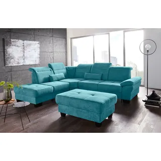 Home Affaire Ecksofa HOME AFFAIRE "Cornwall L-Form", blau (petrol), B:283cm H:84cm T:253cm, Struktur fein (100% Polyester);Luxus-Microfaser weich (90% Polyester, 10% Polyamid), Sofas, Ecksofa, incl. Sitztiefenverstellung, mit Bettfunktion und Kopfteilverstellung