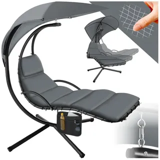 tectake Hängesessel Hängeliege mit Seitentasche, ergonomisch, 195 x 132 x 197 cm (Hängekorb Elaria, für indoor und outdoor in grau), großes Sonnendach mit UV-Schutz, stabil und strapazierfähig grau