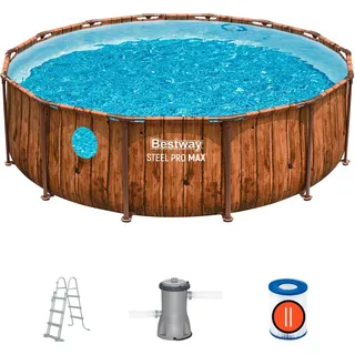 BESTWAY Steel Pro Max Frame Pool Set 427 x 107 cm holzoptik inkl. Filterpumpe + Zubehör