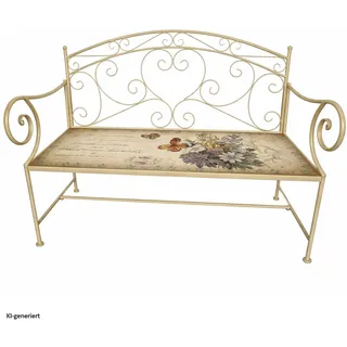 Hti-Living Gartenbank Schmetterling creme Metallbank mit Motiv Sitzfläche 109 cm