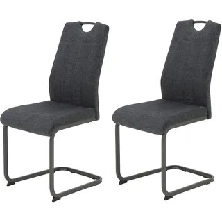 Hela Tische, 2er Set Britta Esszimmerstuhl, Schwingstuhl, Webstoff Anthrazit, Metallgestell Grau, Lehne mit Griff